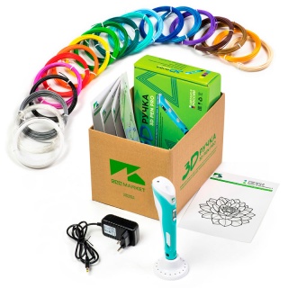 3D ручка 3D Pen PRO голубая с набором дополнительного пластика 15 цветов