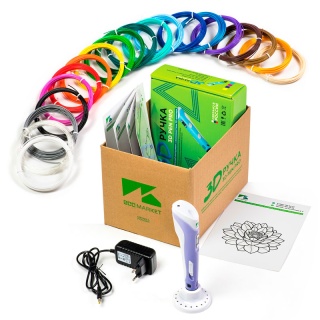 3D ручка 3D Pen PRO фиолетовая с набором дополнительного пластика 15 цветов