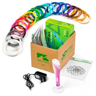 3D ручка 3D Pen PRO розовая с набором дополнительного пластика 15 цветов